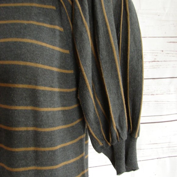 Gray Caramel Stripe Pleated Sleeve Sweater Dress L - Picture 9 of 16
